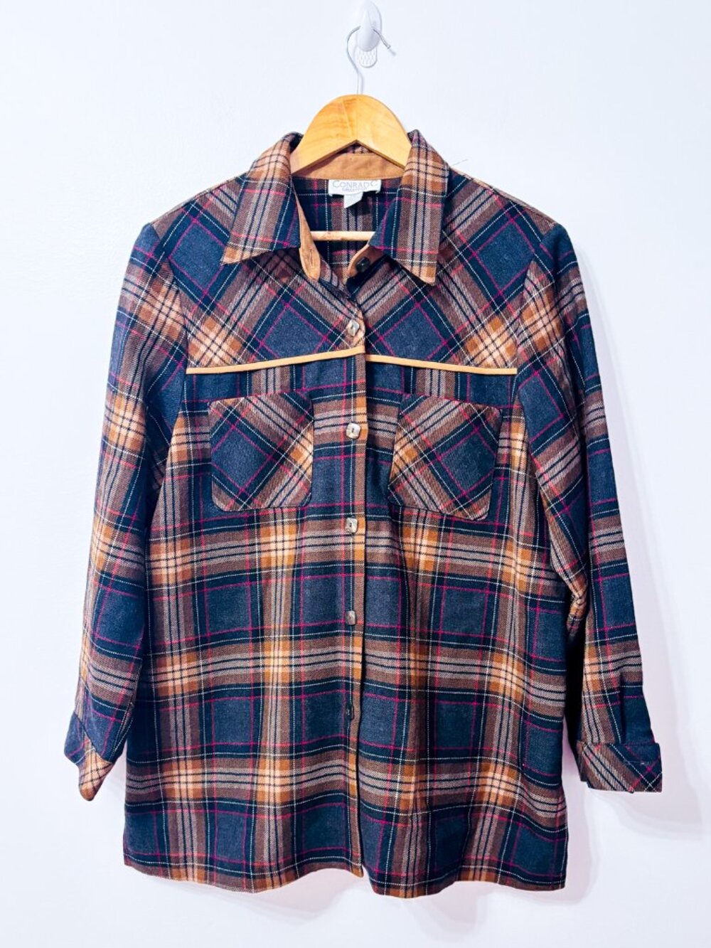 CONRAD C Brown Plaid Thick Button Front Shirt Jacket Petite Size 16